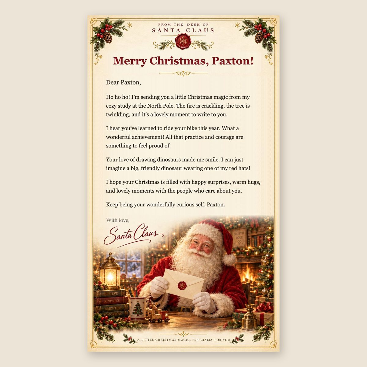 An email from Santa in one of its four illustrated designs